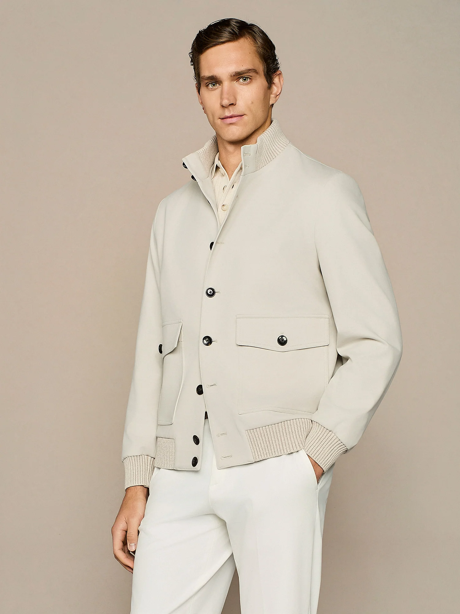 Bomber in jersey piquet stone - Image 2