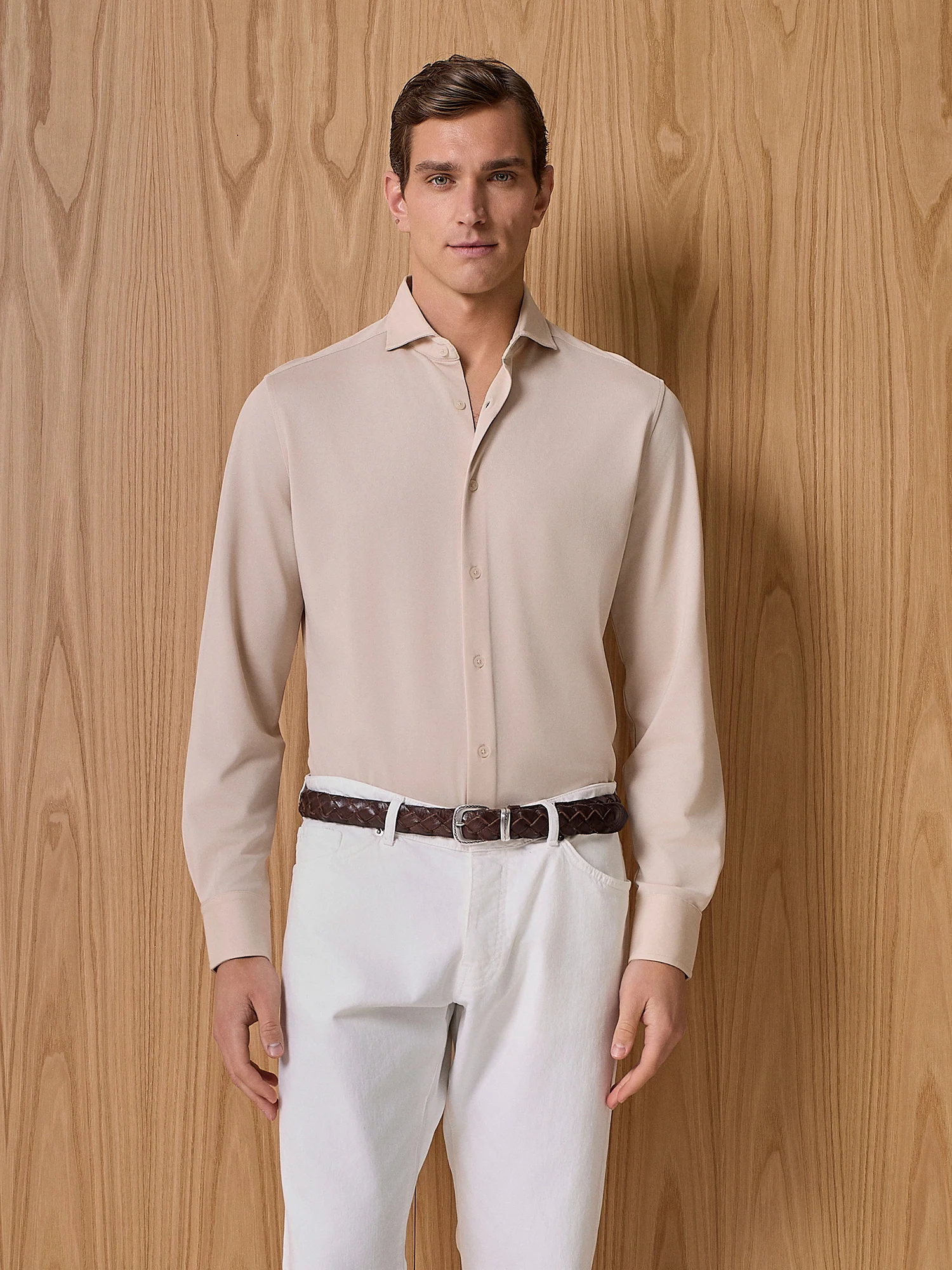 Camicia in jersey piquet apricot