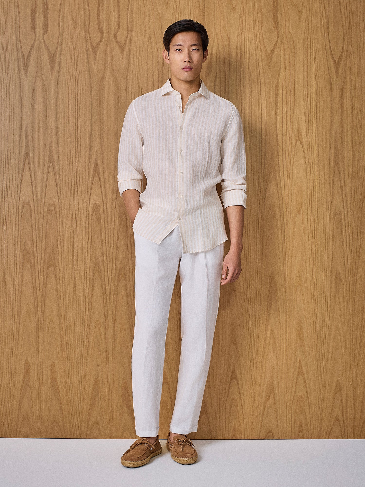 Camicia in lino a righe apricot - Image 3