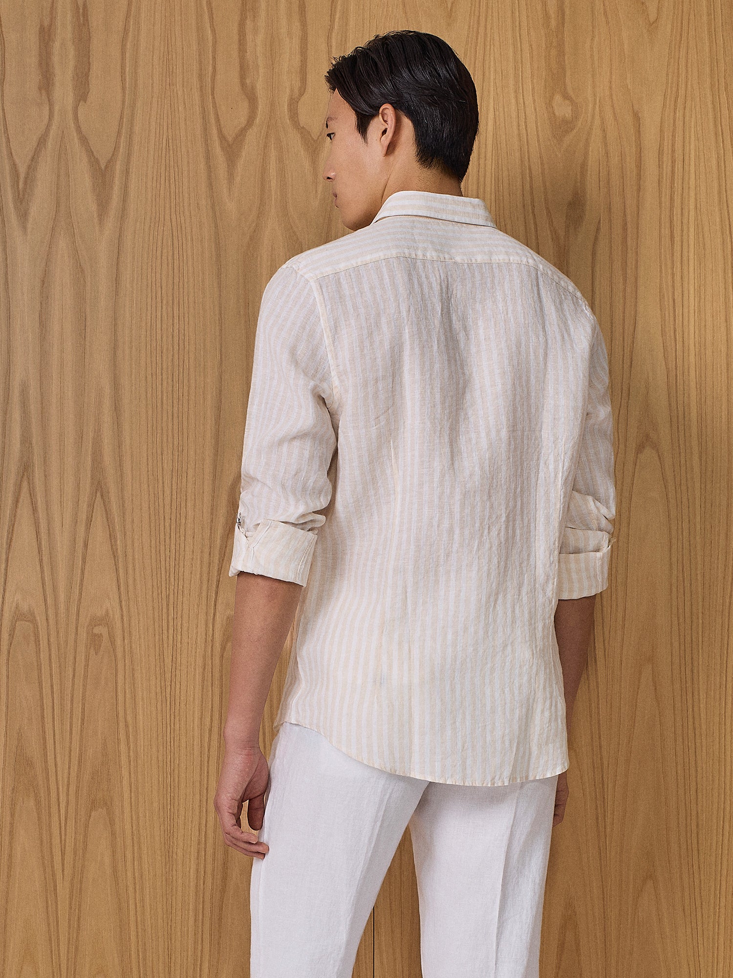 Camicia in lino a righe apricot - Image 4