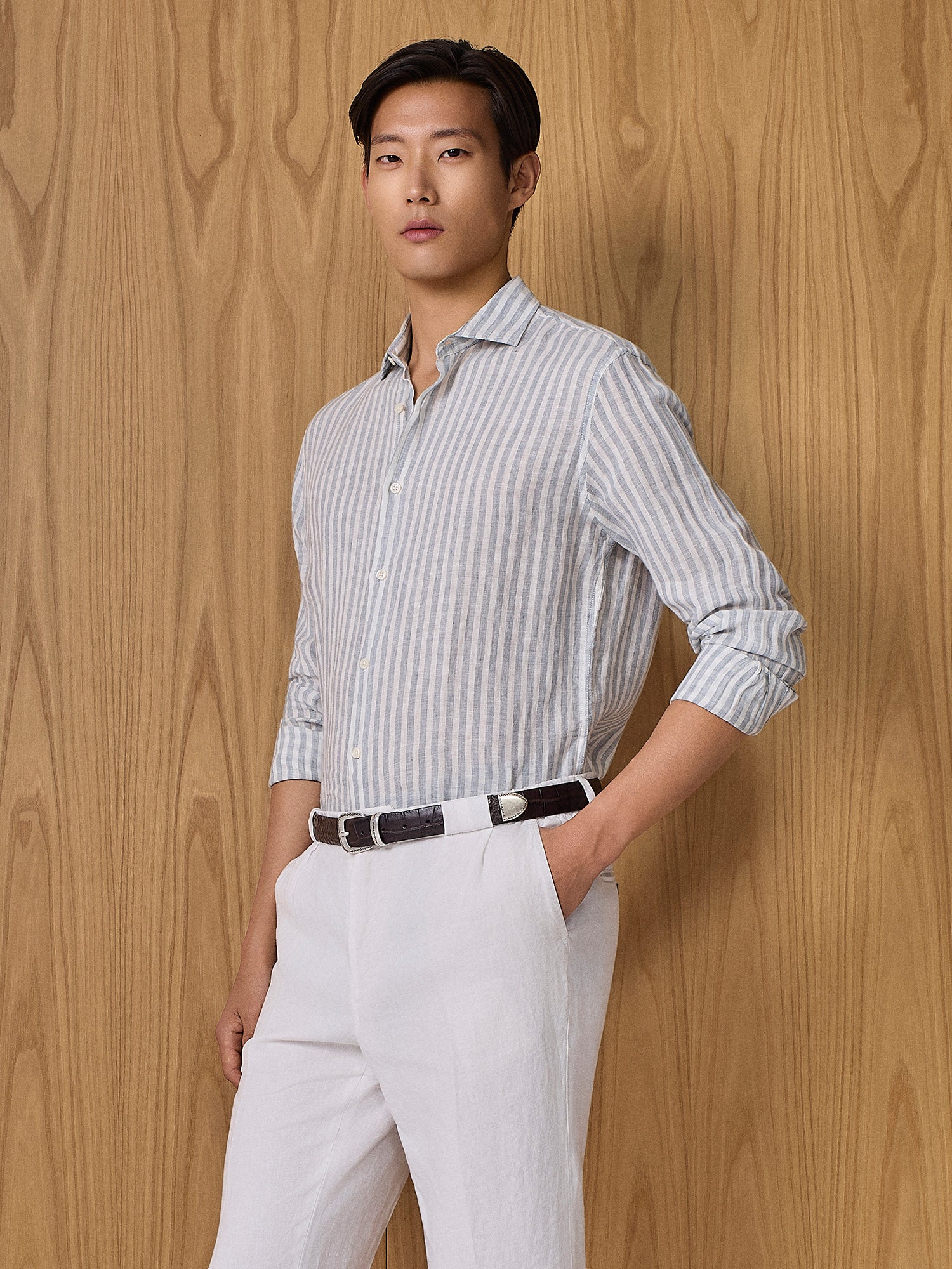 Camicia in lino a righe cloud - Image 2