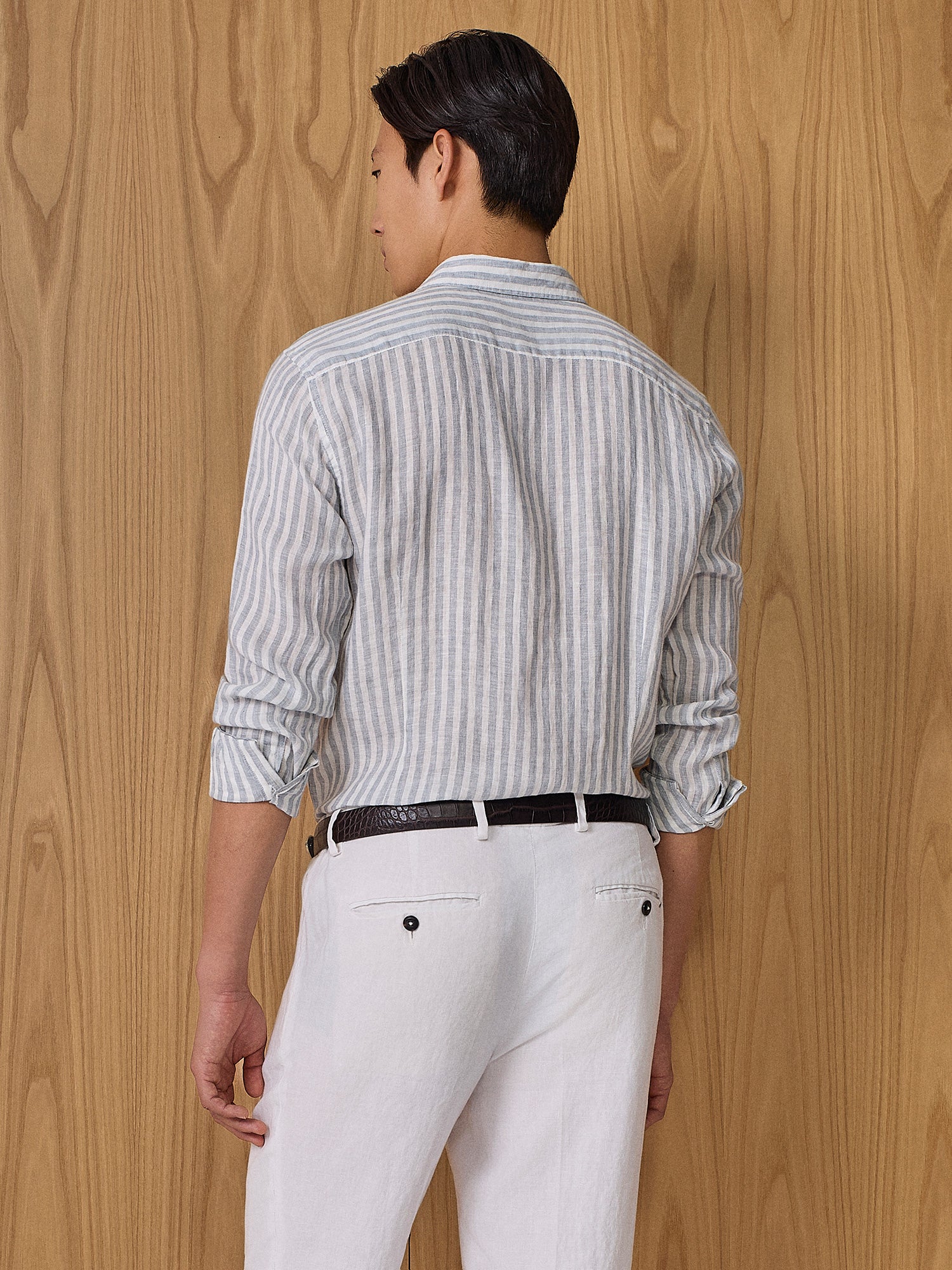 Camicia in lino a righe cloud - Image 4