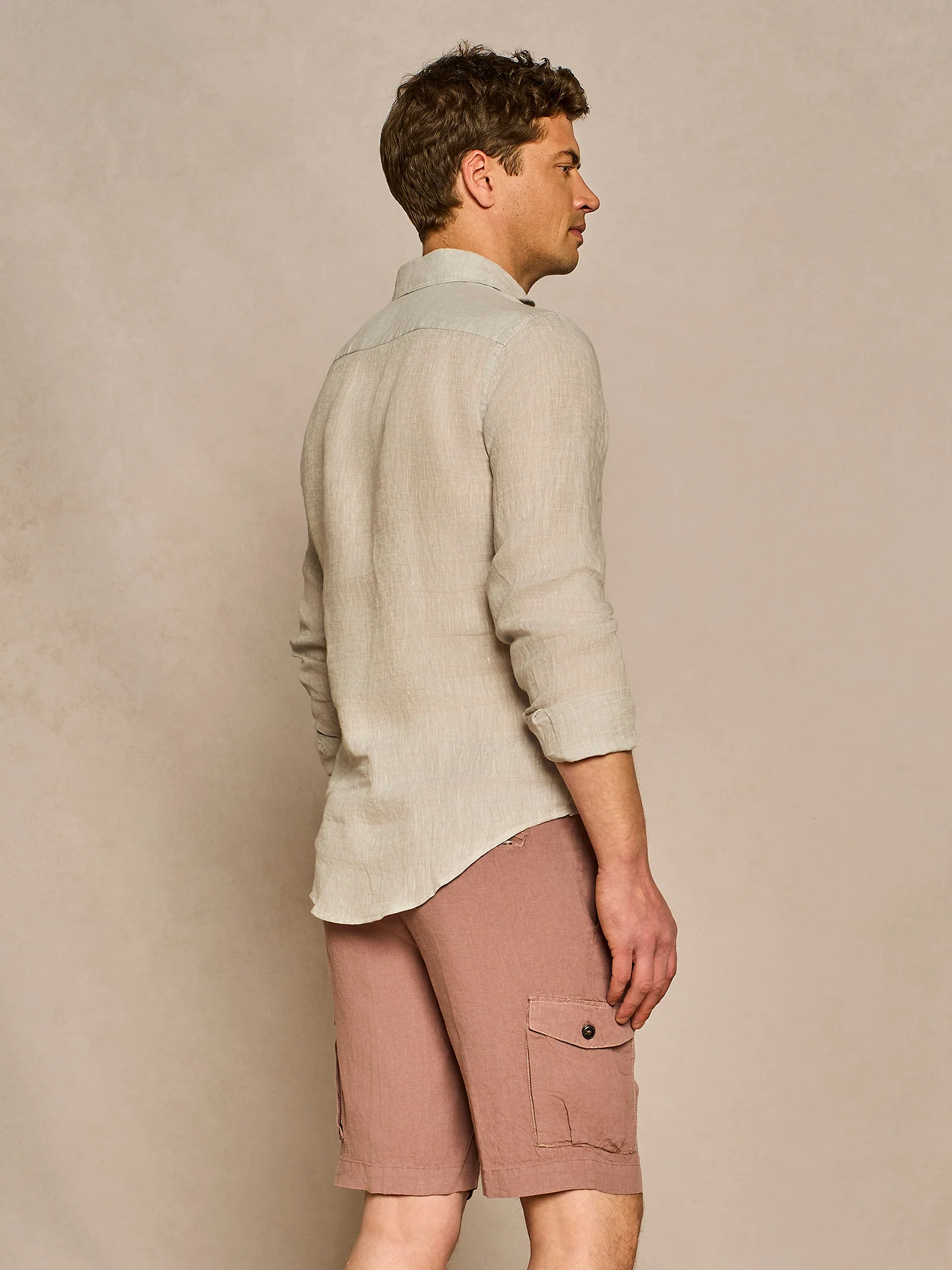 Camicia in lino casacca grigio chiaro melange - Image 4