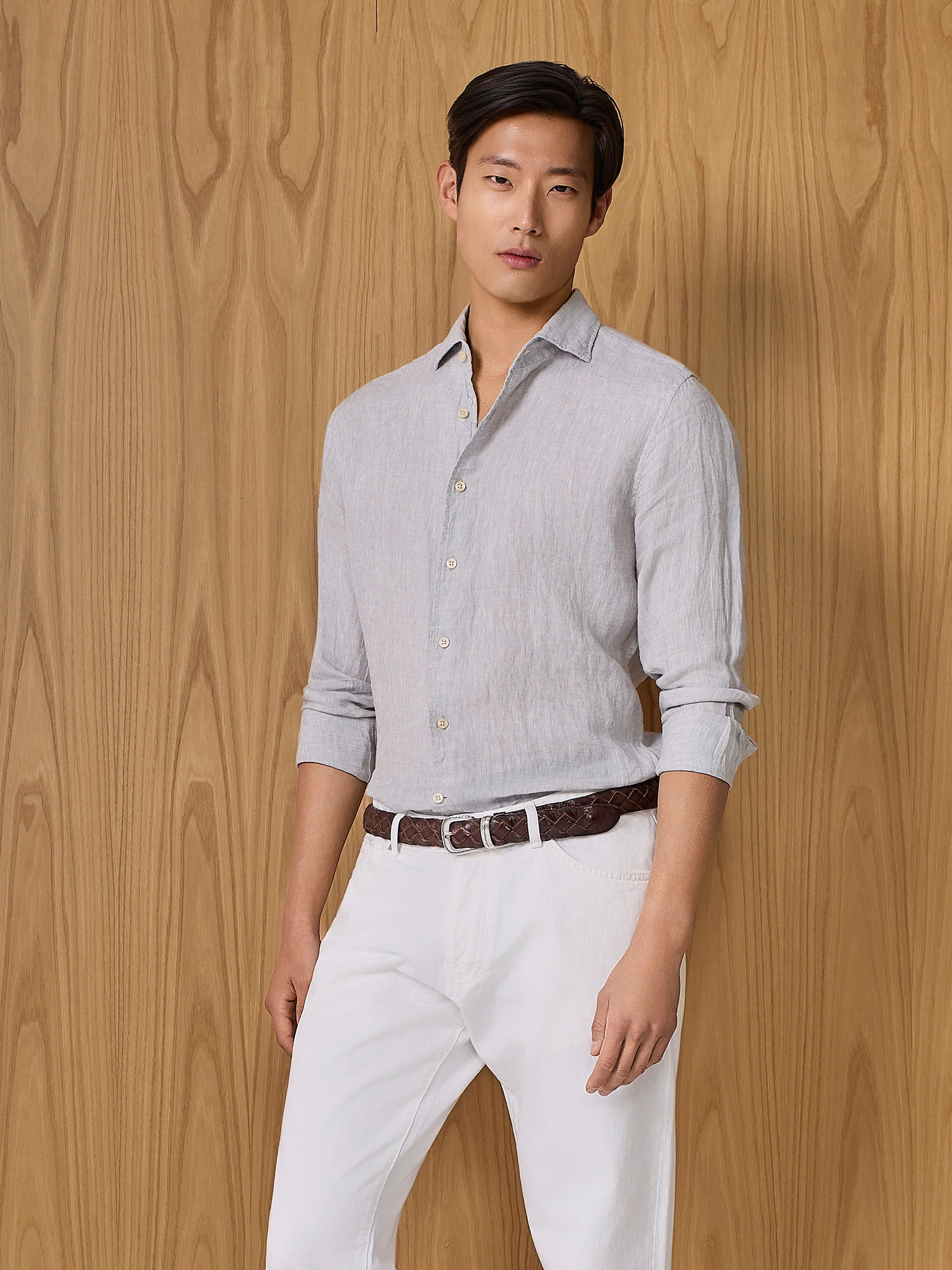 Camicia in lino grigio chiaro - Image 2