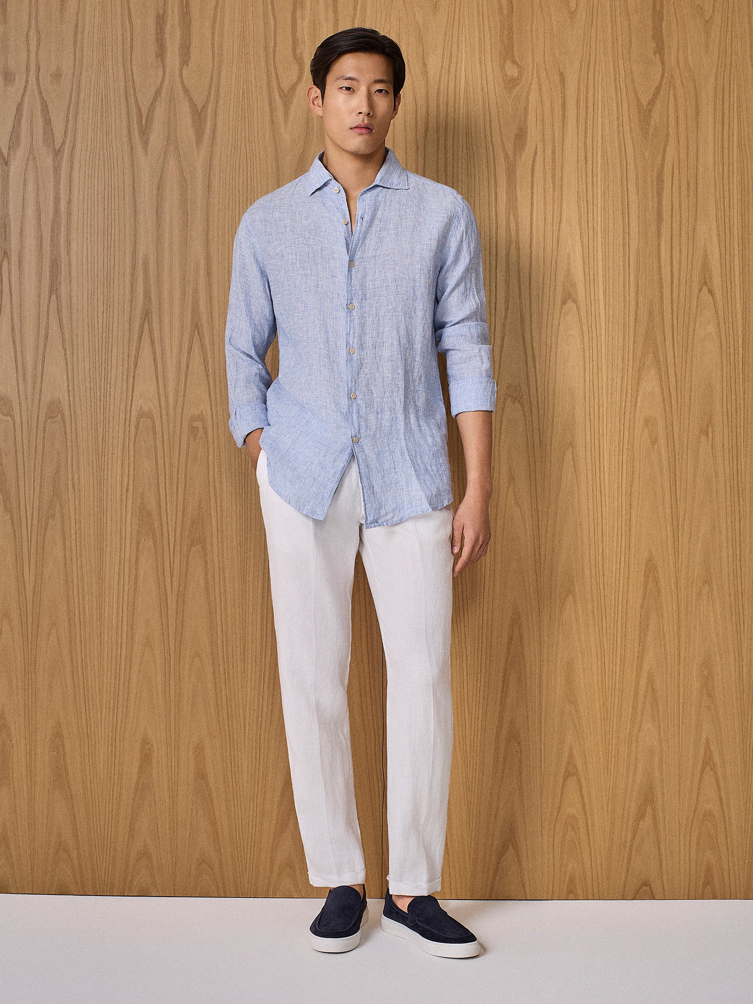 Camicia in lino punto spillo celeste - Image 3