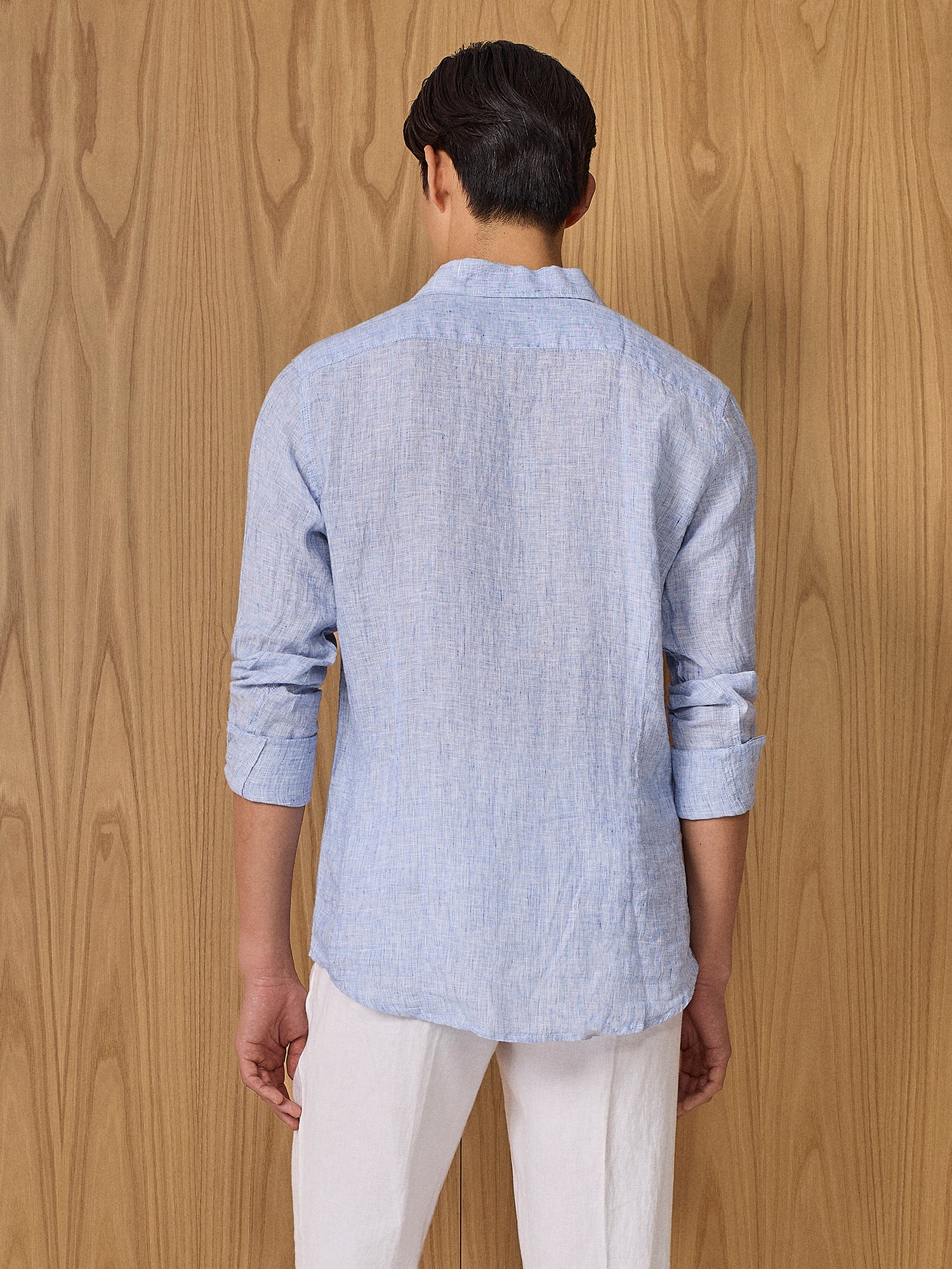Camicia in lino punto spillo celeste - Image 4