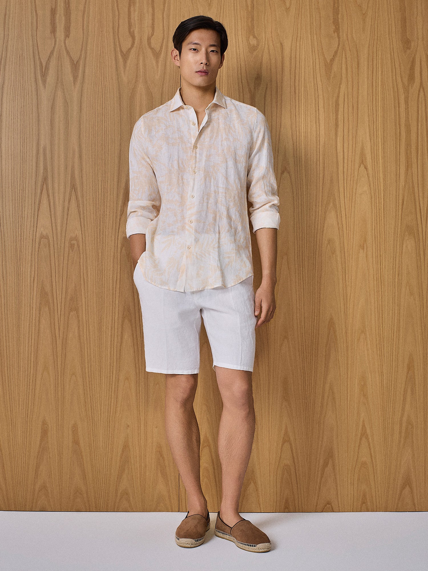 Camicia in lino stampa apricot - Image 3