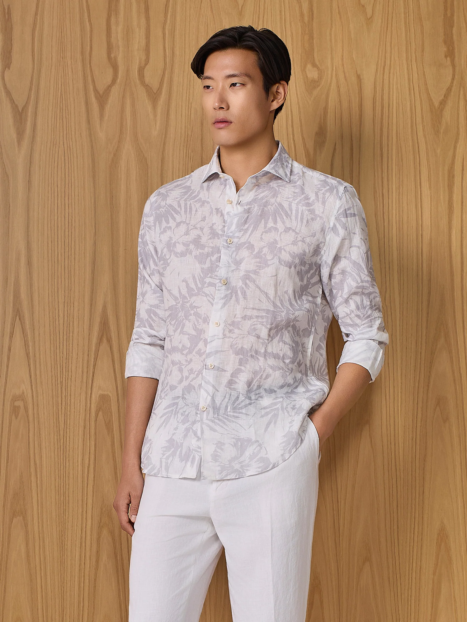 Camicia in lino stampa cloud - Image 2