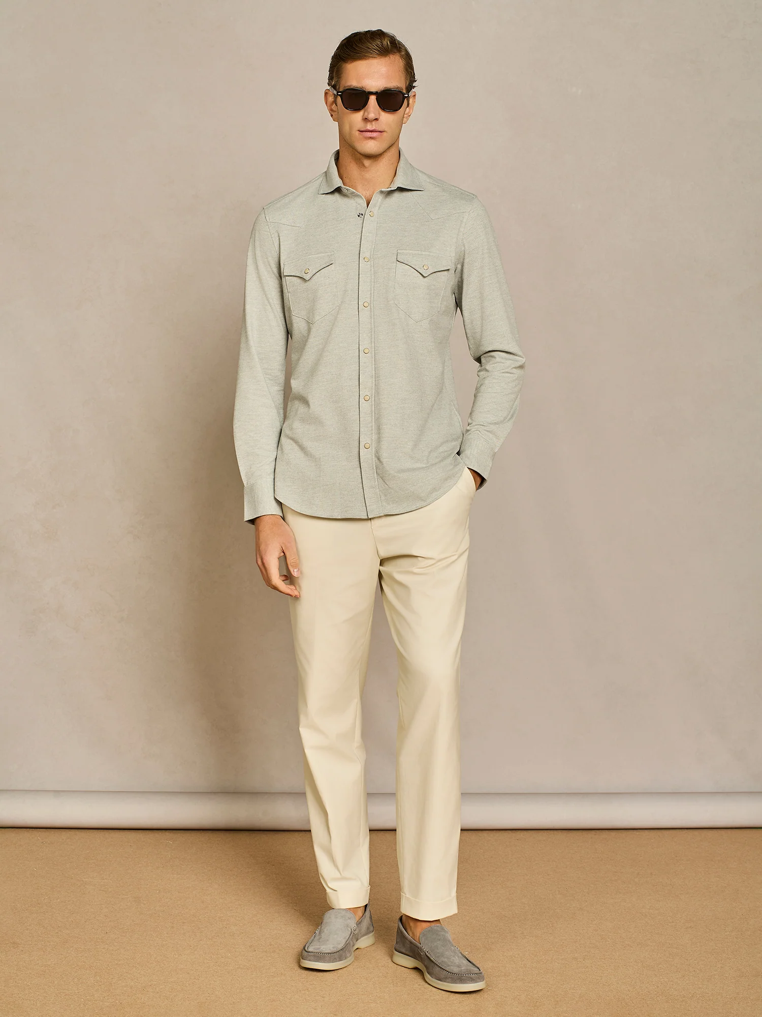 Camicia texana piquet tecnico grigia - Image 3