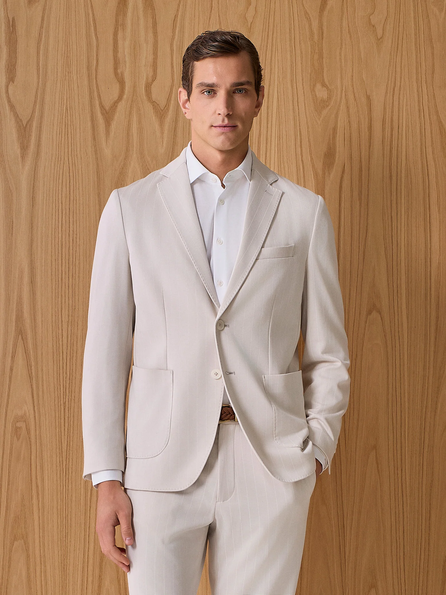Giacca jersey gessata beige