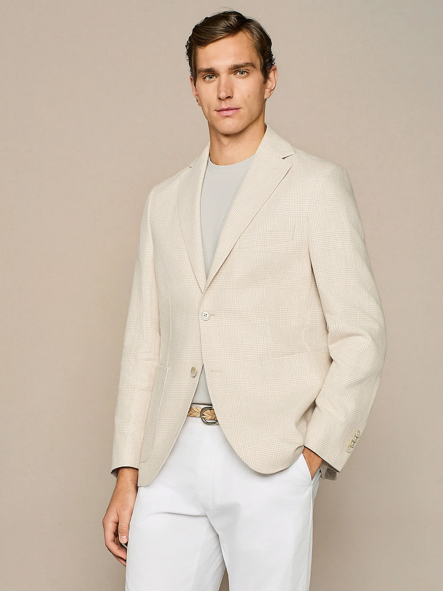 Giacca misto lino galles beige - Image 2