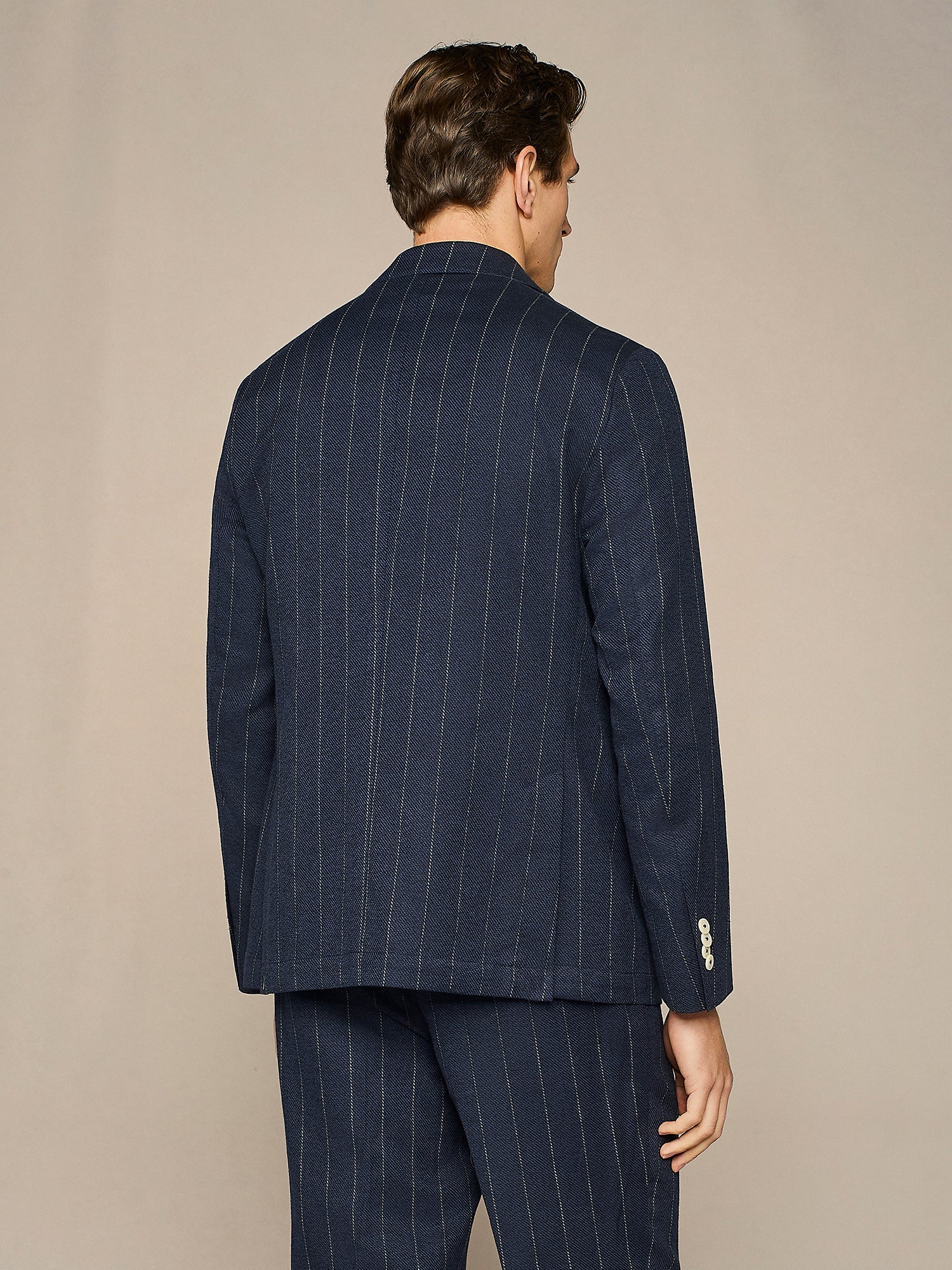 Giacca misto lino gessata navy - Image 4