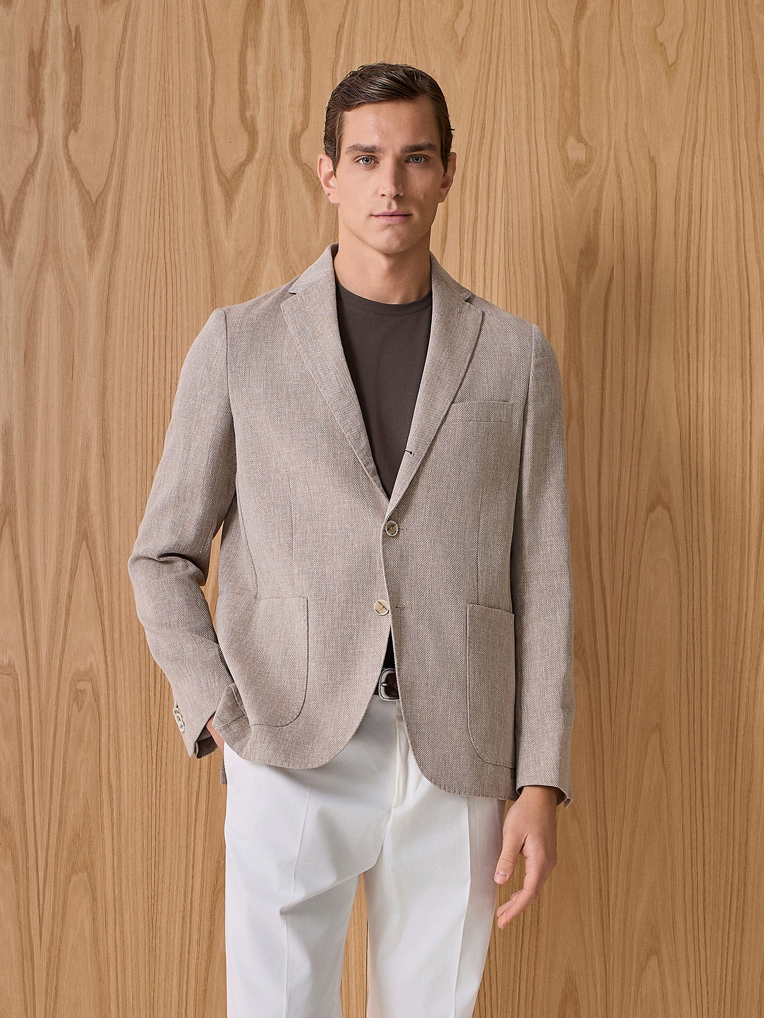Giacca misto lino spina beige