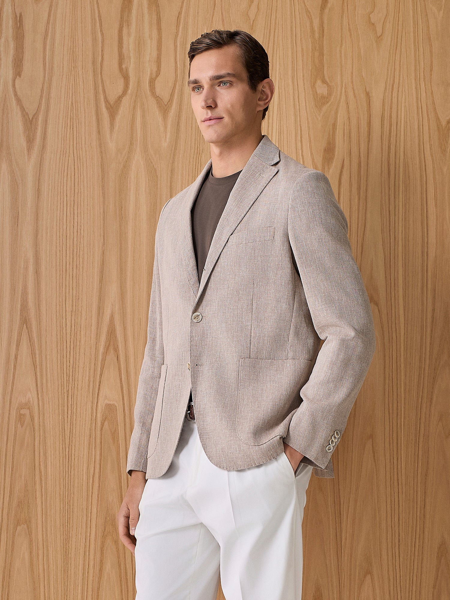 Giacca misto lino spina beige - Image 2