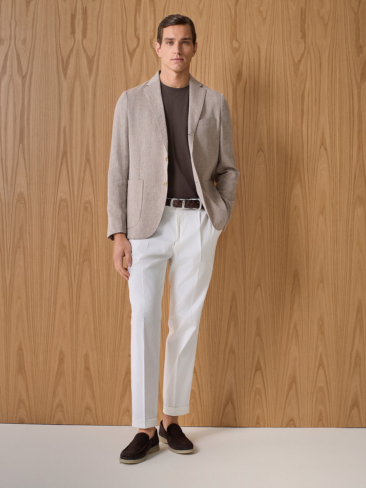Giacca misto lino spina beige - Image 3