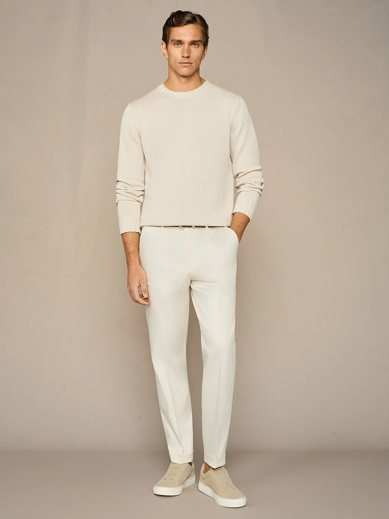 Maglia girocollo in cotone lavato burro - Image 3