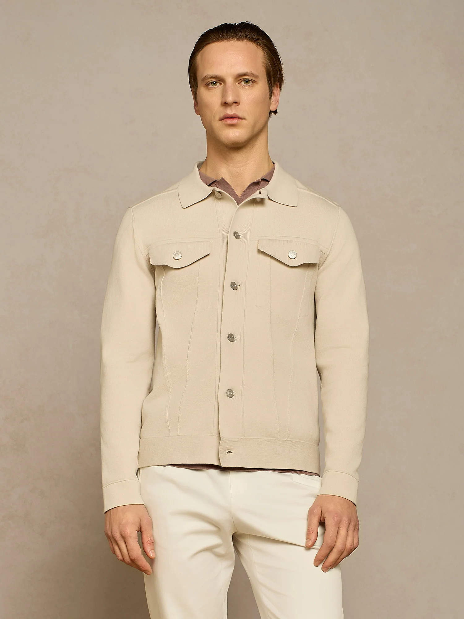Giubbino trucker in maglia burro