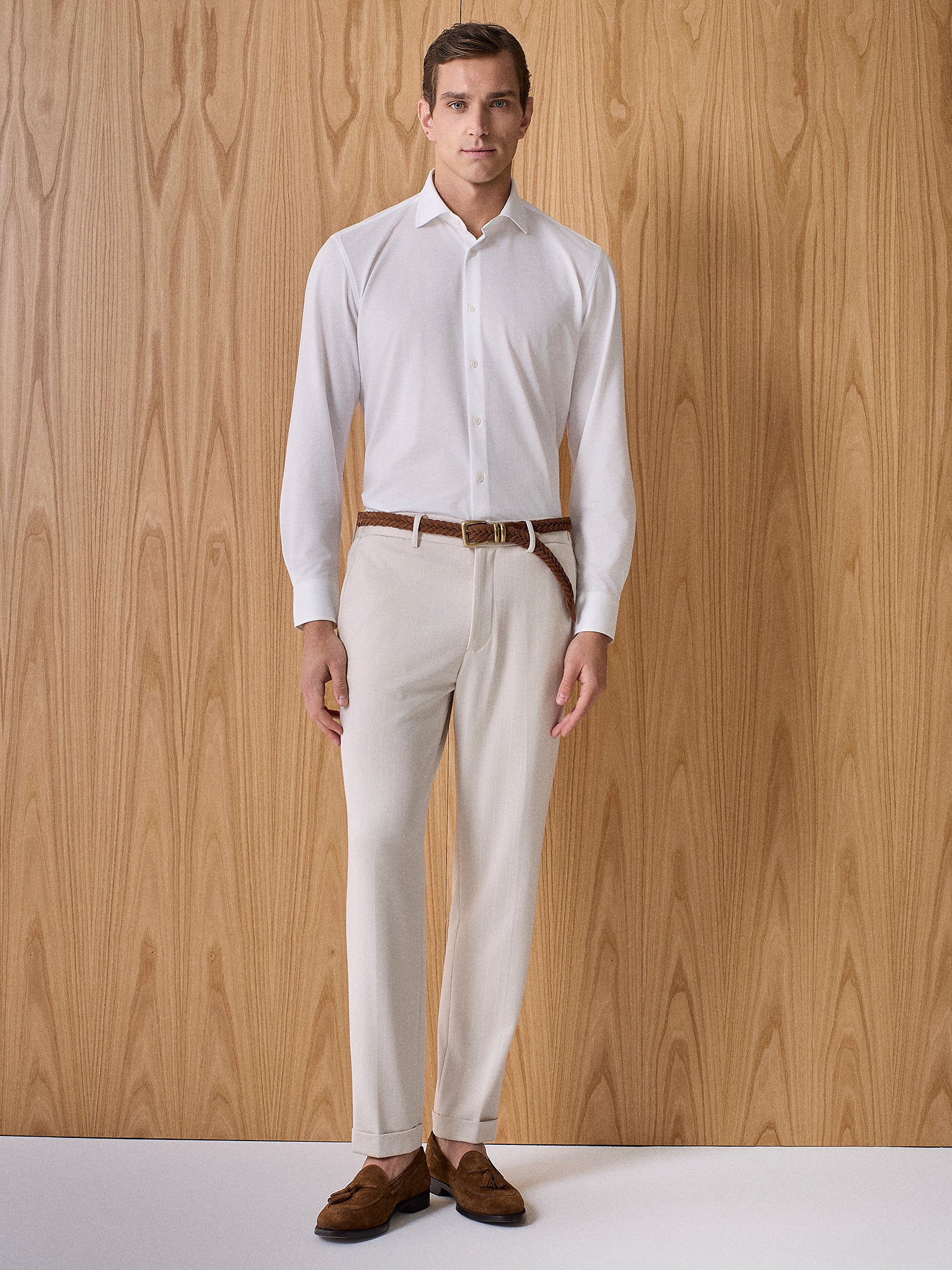 Pantalone jersey gessato beige