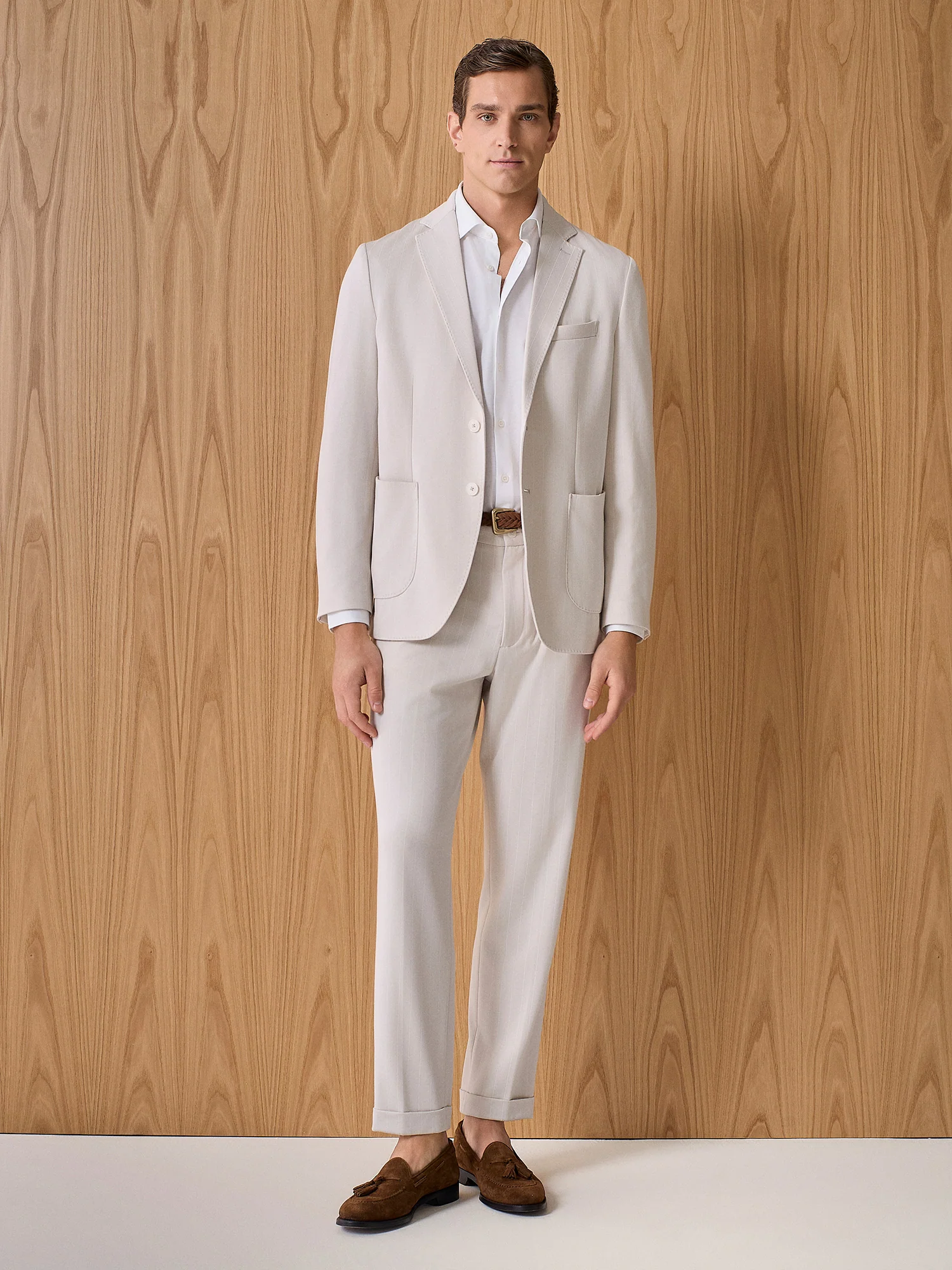 Pantalone jersey gessato beige - Image 4
