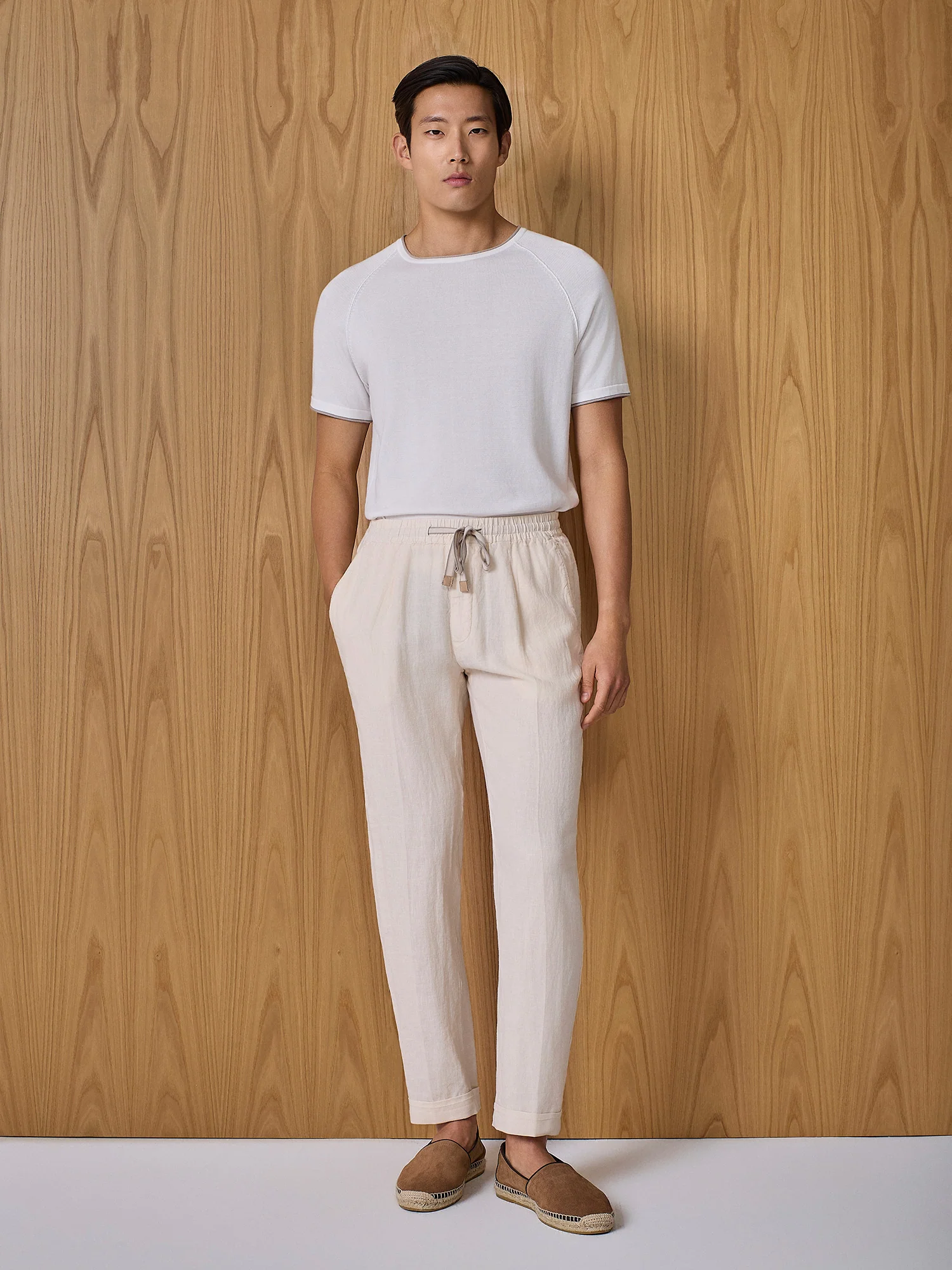 Pantalone jogger in lino apricot