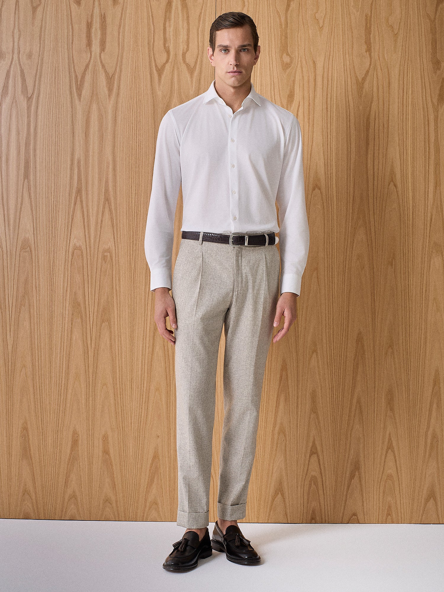Pantalone sartoriale in lana stretch beige