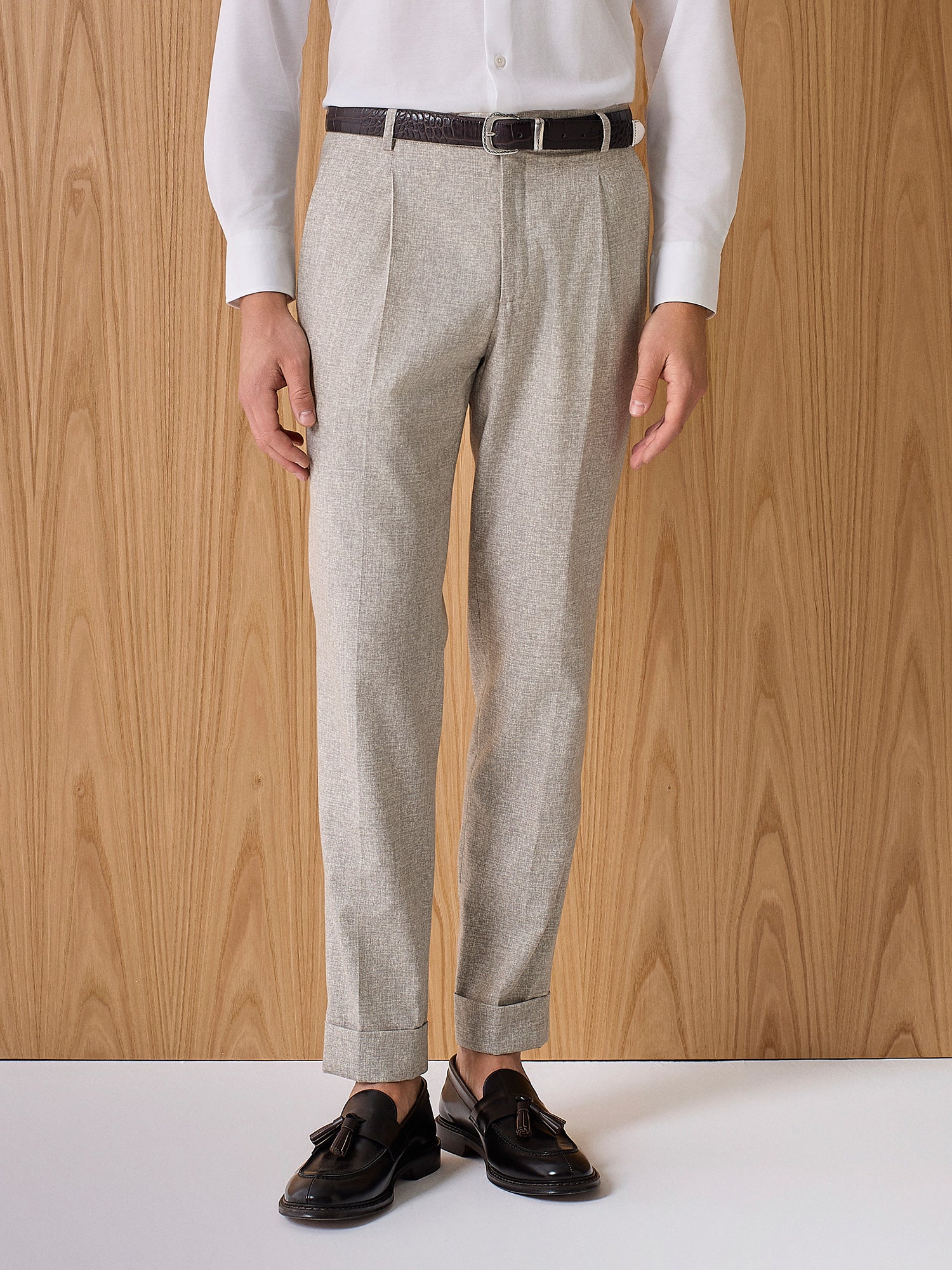 Pantalone sartoriale in lana stretch beige - Image 2