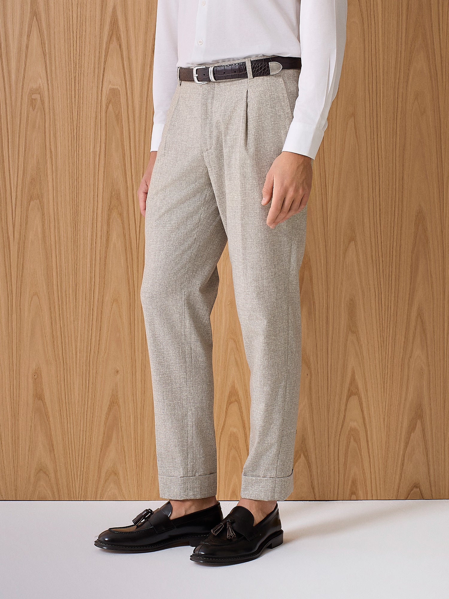 Pantalone sartoriale in lana stretch beige - Image 3