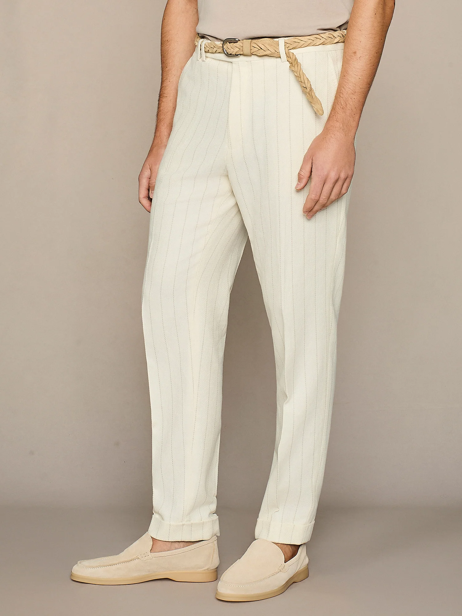 Pantalone misto lino gessato bianco - Image 3