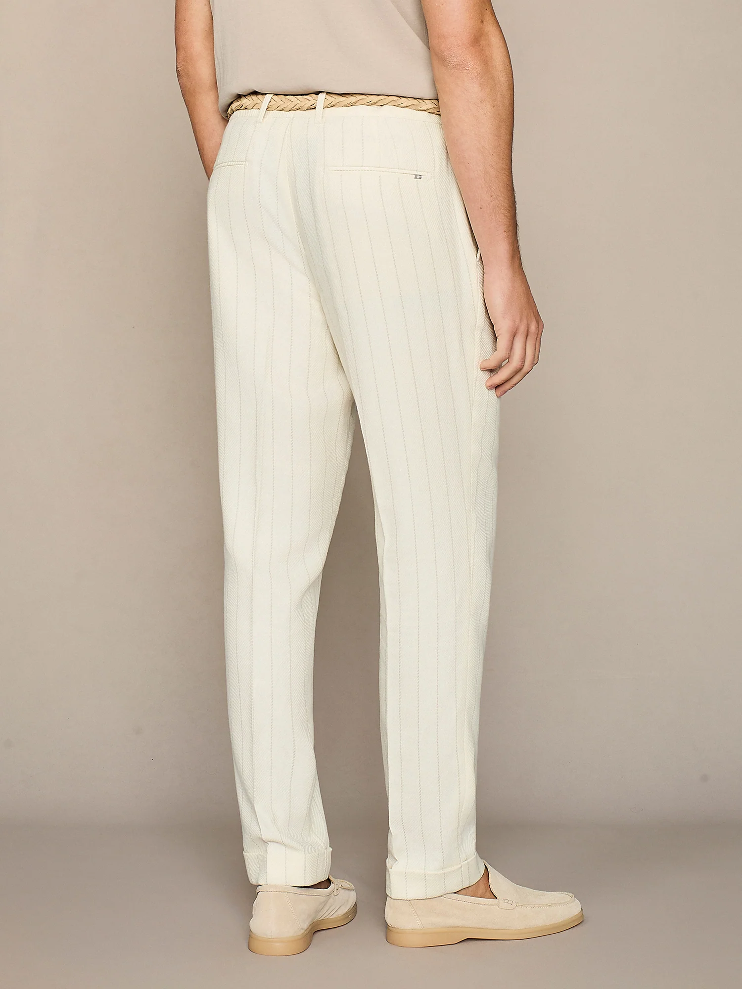 Pantalone misto lino gessato bianco - Image 4