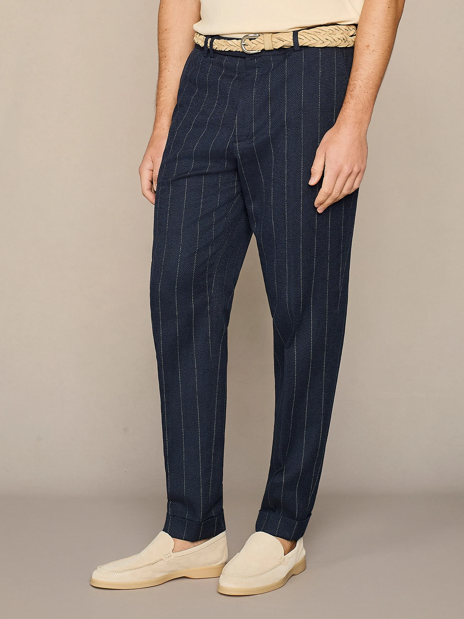 Pantalone misto lino gessato navy - Image 3
