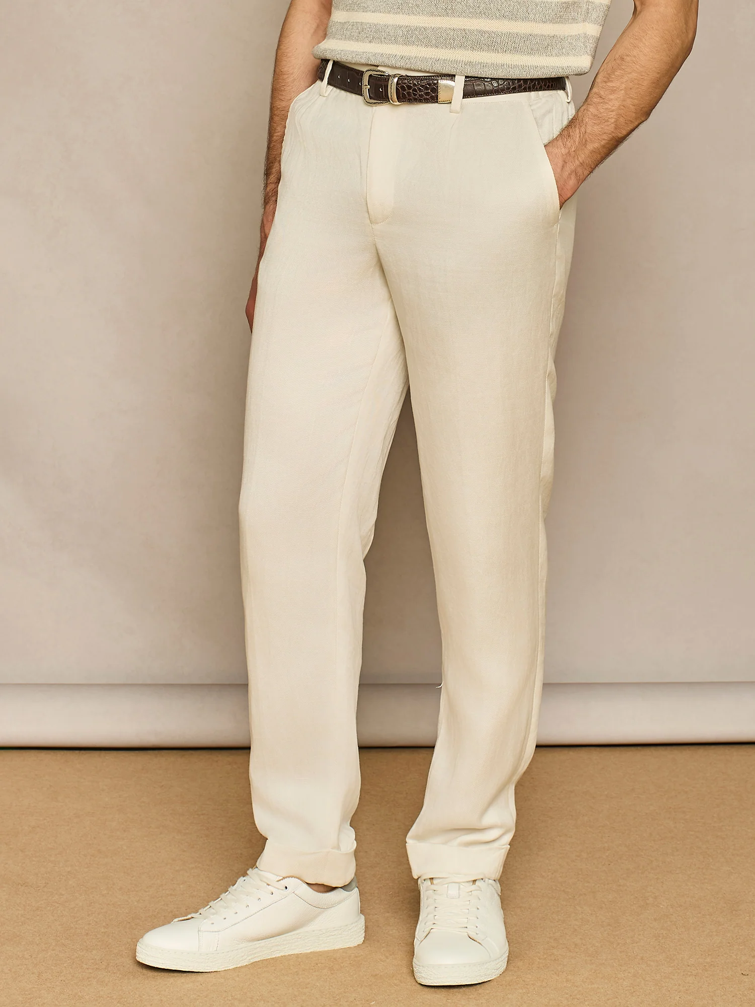 Pantalone relaxed fit in misto lino bianco - Image 3