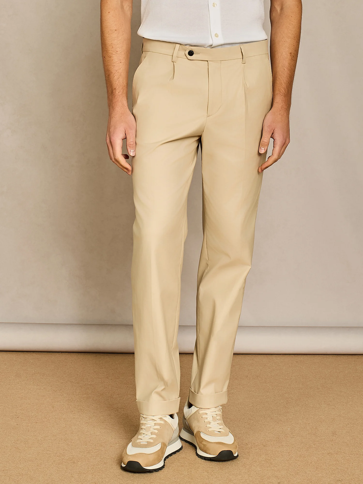 Pantalone in cotone e lyocell beige - Image 2