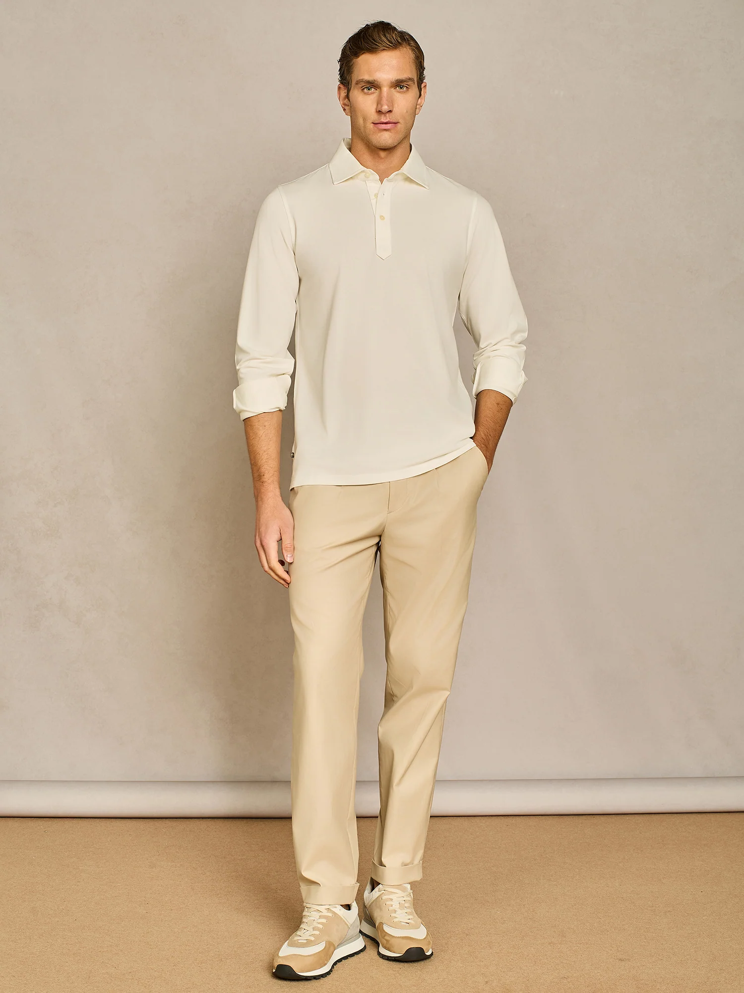 Pantalone in cotone e lyocell beige - Image 4