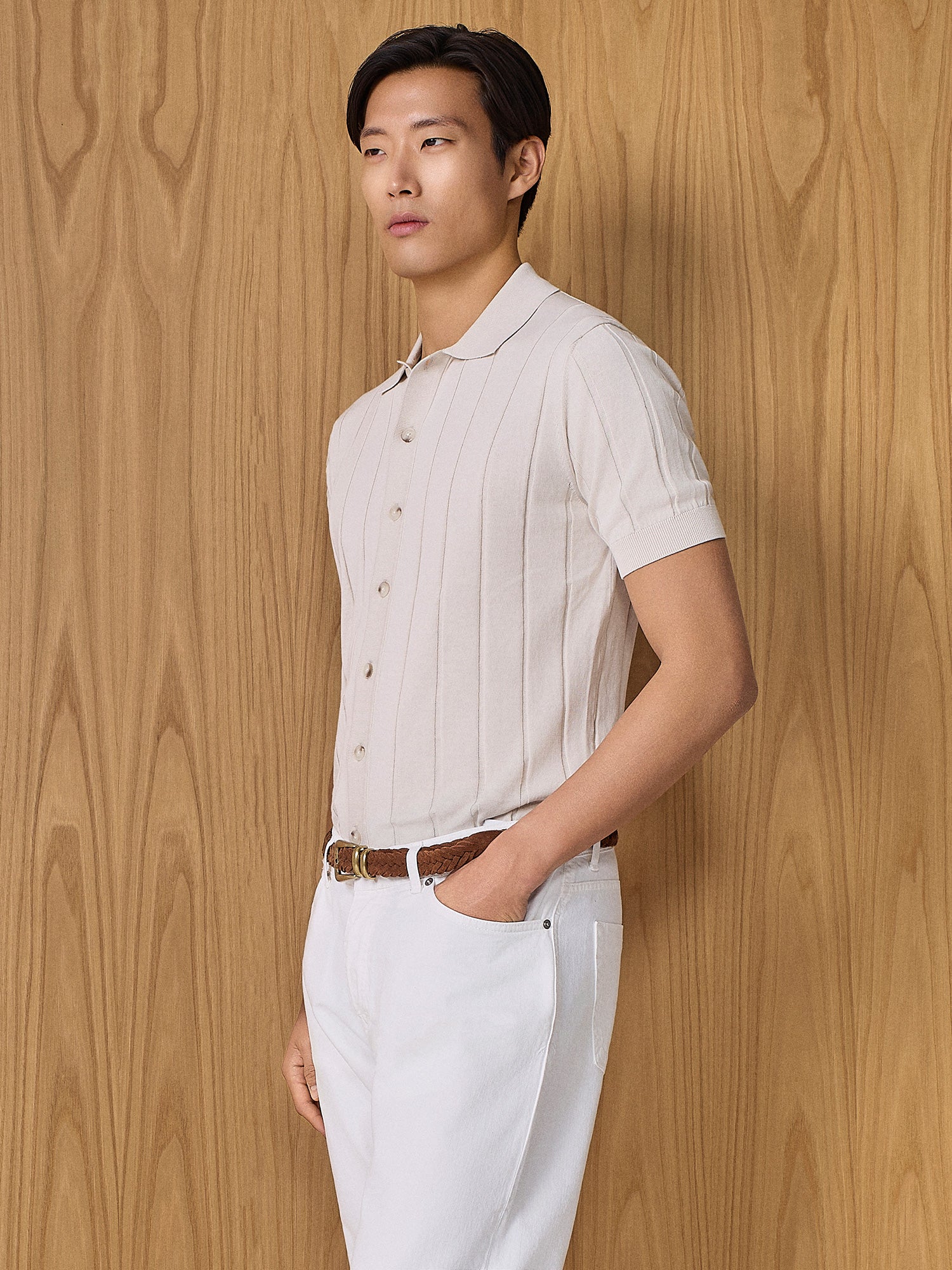Polo camicia in maglia costa piatta burro - Image 2