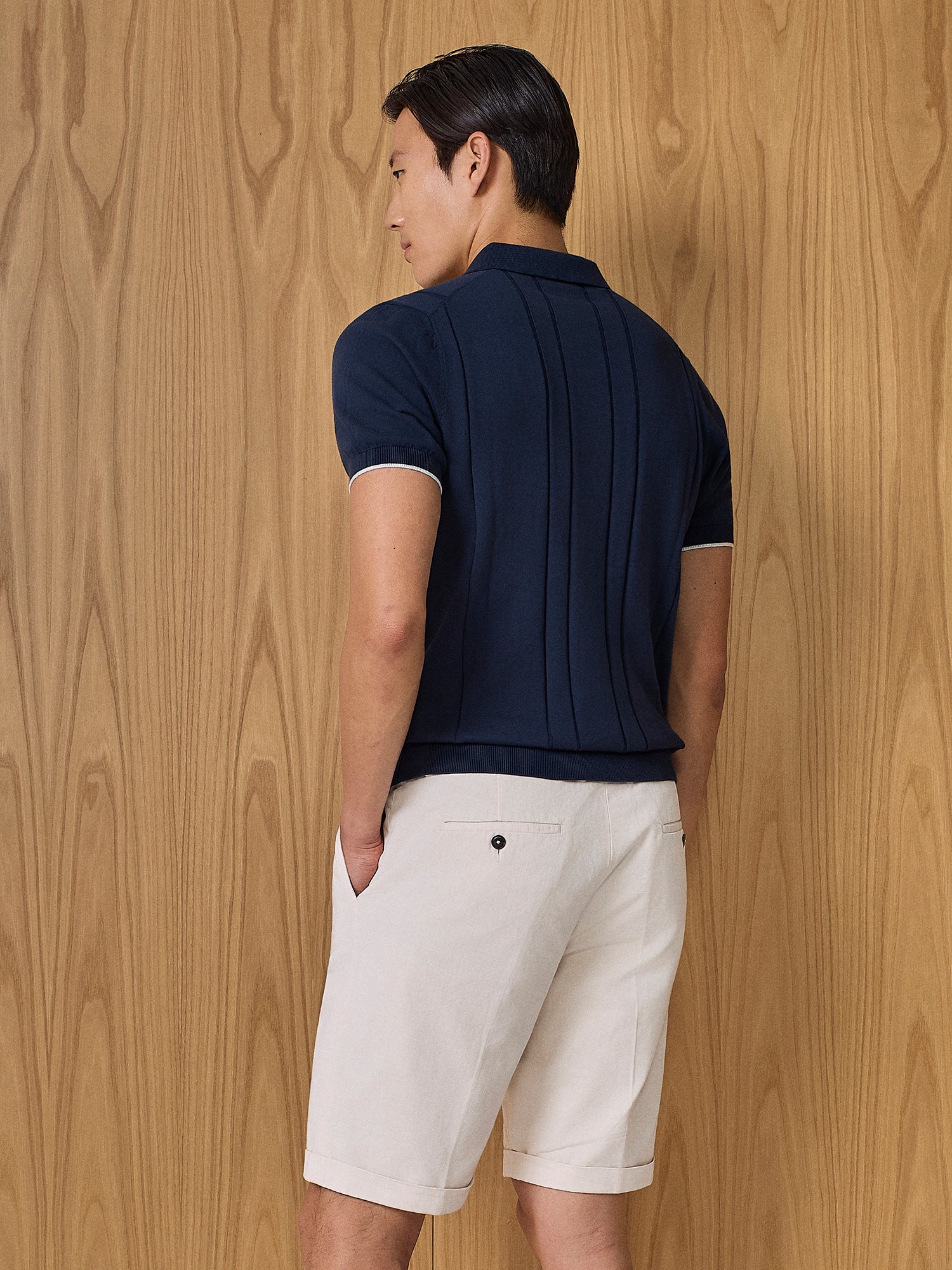 Polo in maglia costa piatta navy - Image 4