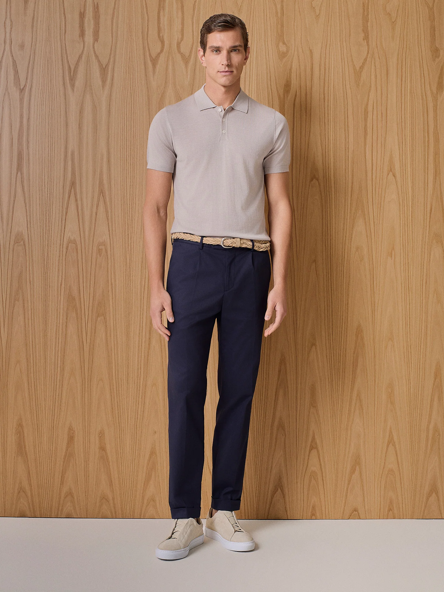 Polo in maglia misto seta e cashmere beige - Image 3
