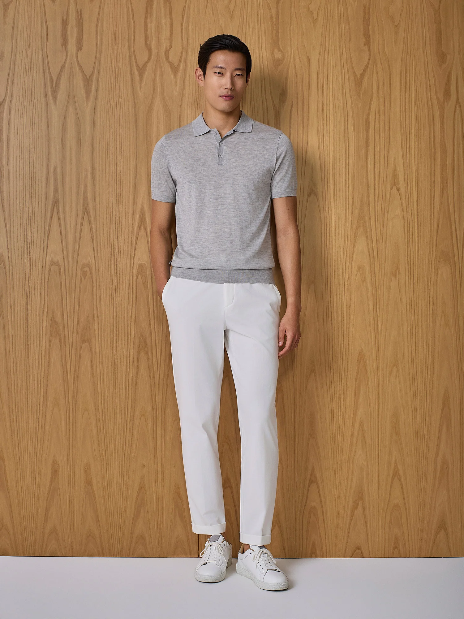 Polo in maglia misto seta grigio chiaro - Image 3