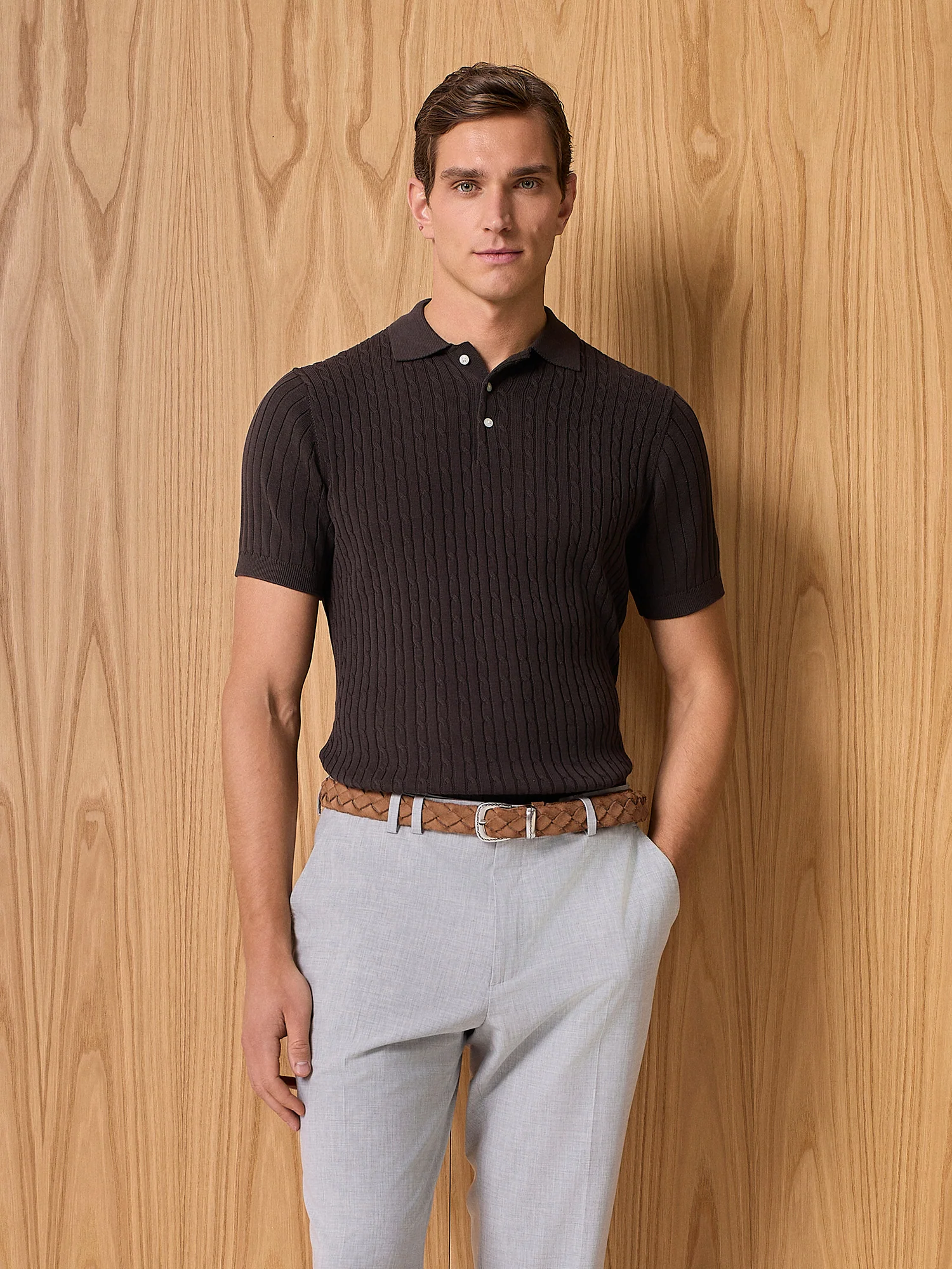 Polo trecce in maglia moro