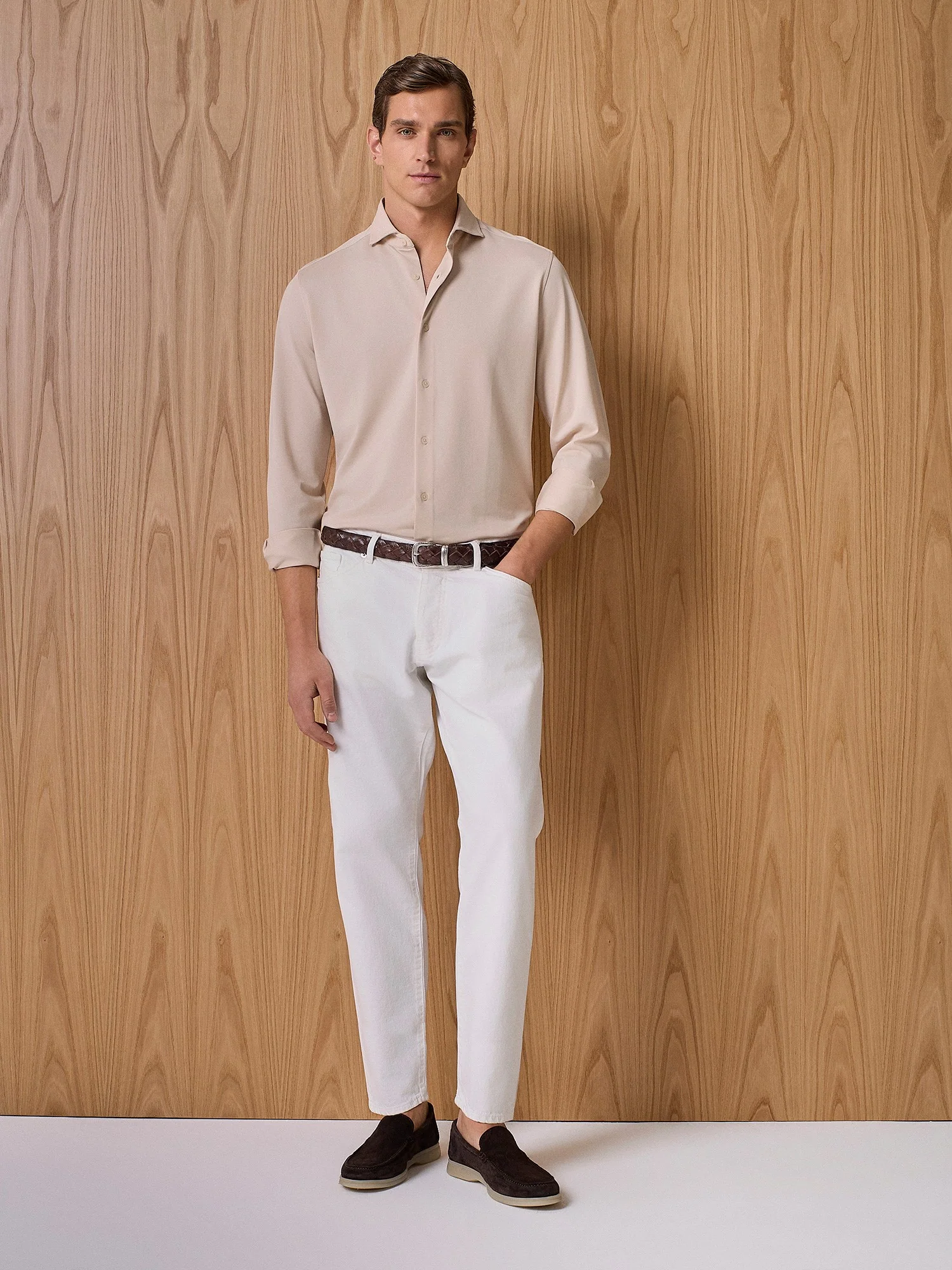 Pantalone denim cinque tasche bianco