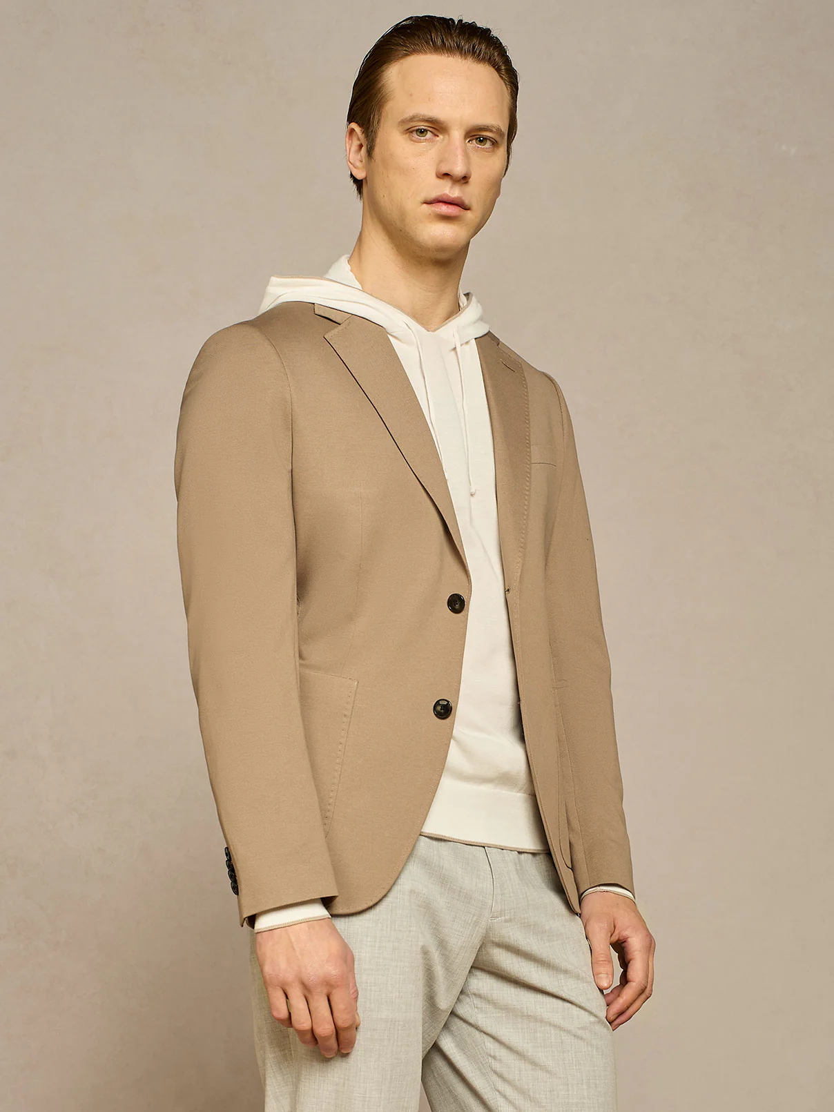 Giacca monopetto in cotone piquet taupe chiaro - Image 2