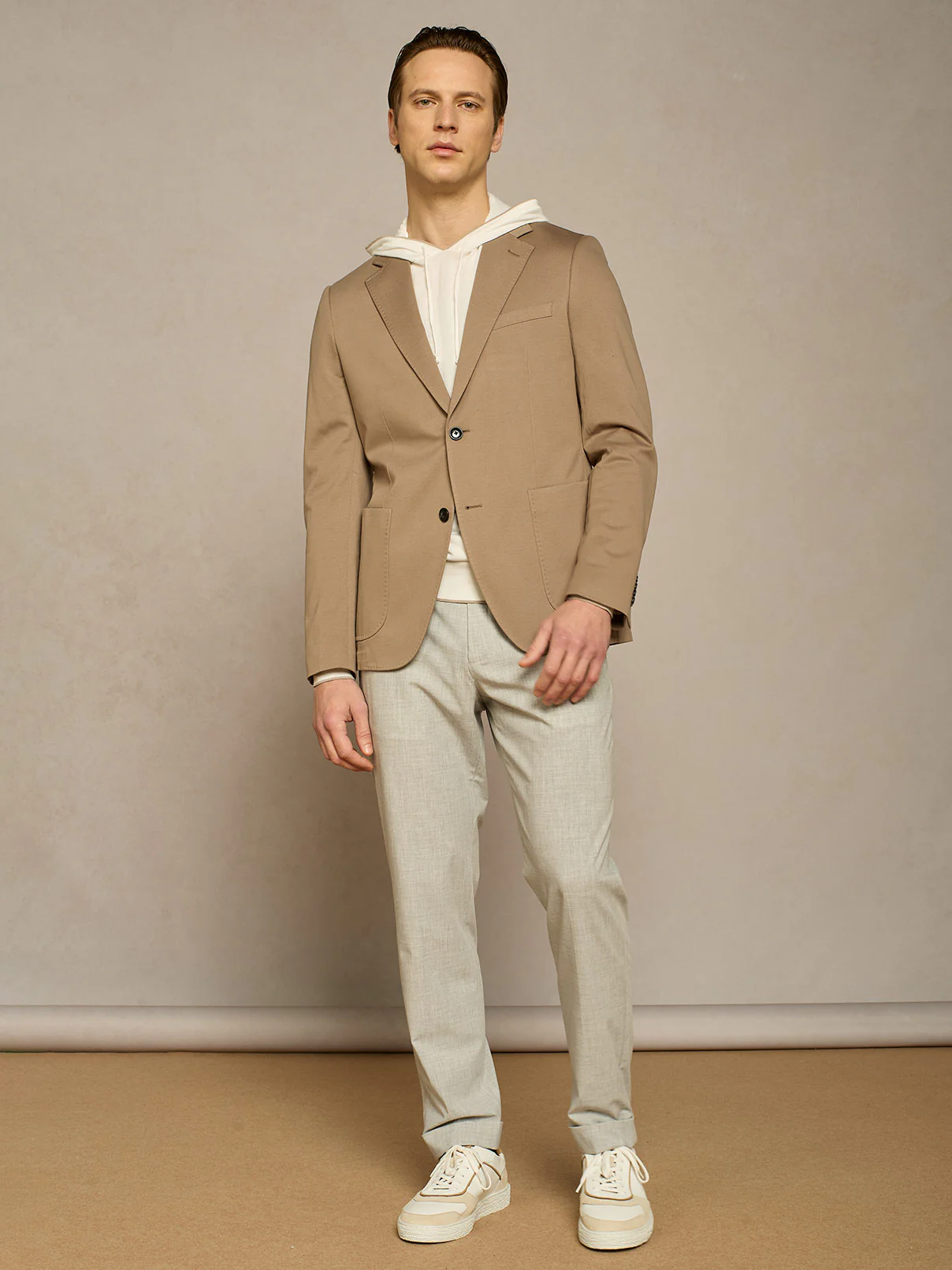 Giacca monopetto in cotone piquet taupe chiaro - Image 4
