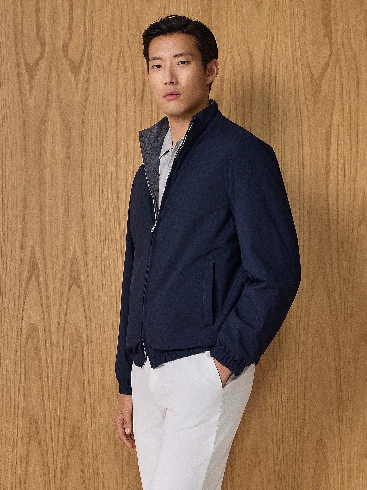Giubbino leggero reversibile in nylon blu - Image 2