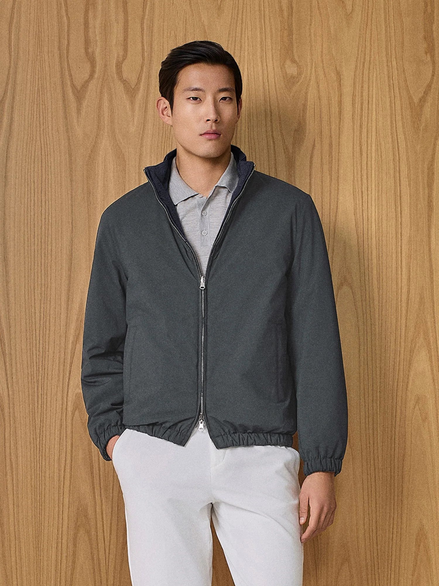 Giubbino leggero reversibile in nylon blu - Image 5