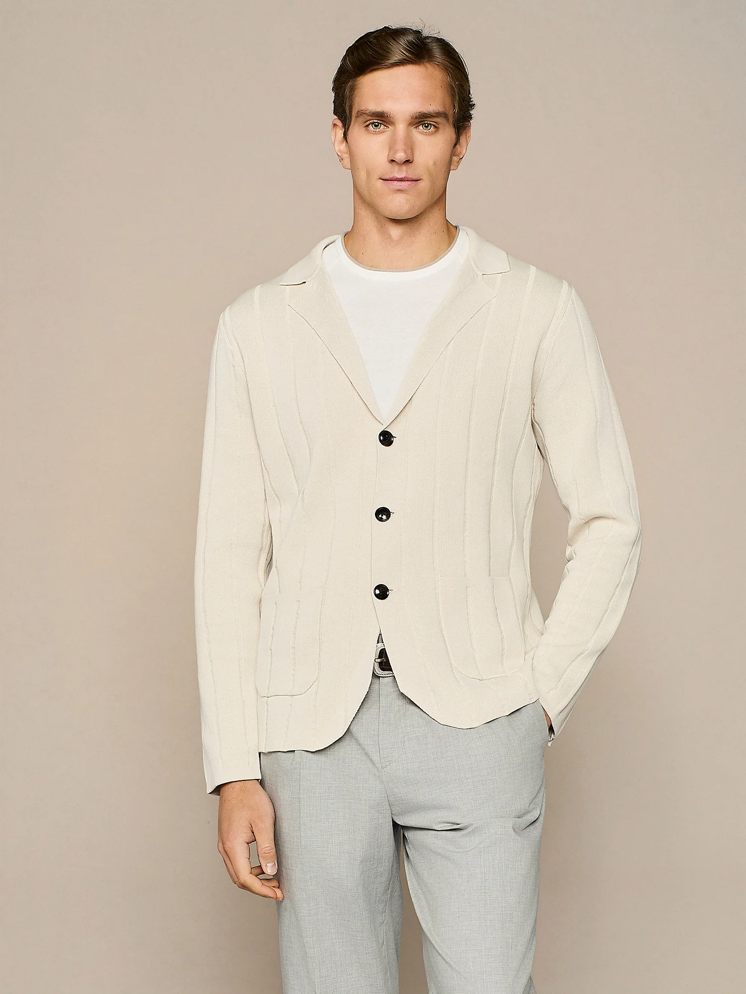 Giacca in maglia costa piatta burro