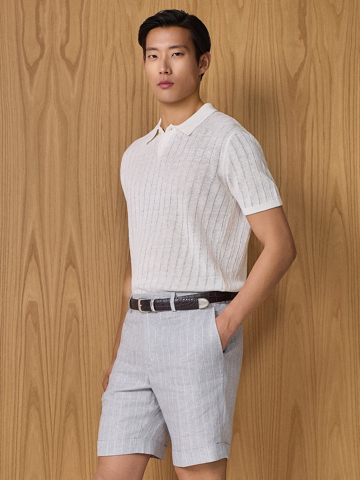 Polo in maglia pointelle bianco - Image 2