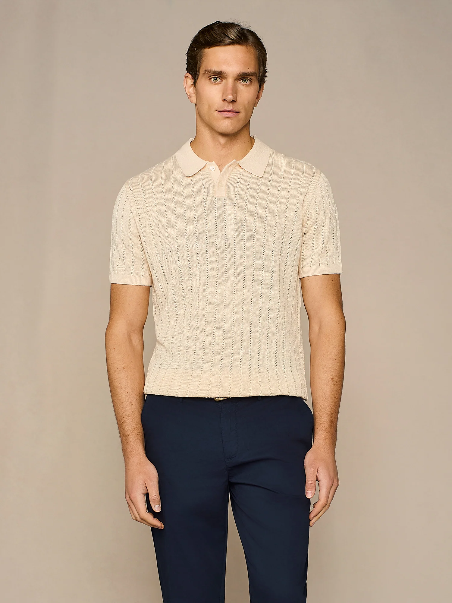 Polo in maglia pointelle apricot