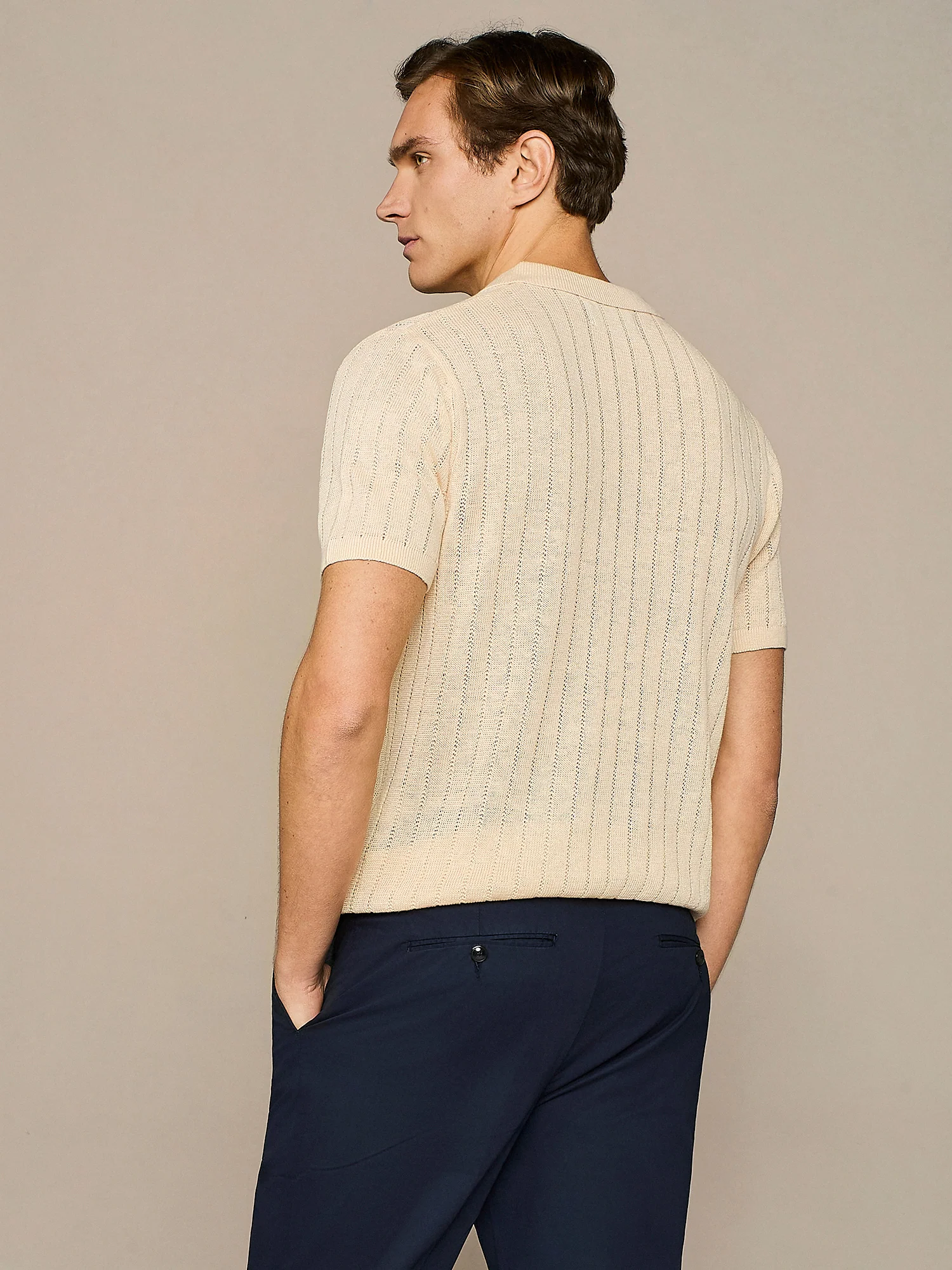 Polo in maglia pointelle apricot - Image 4