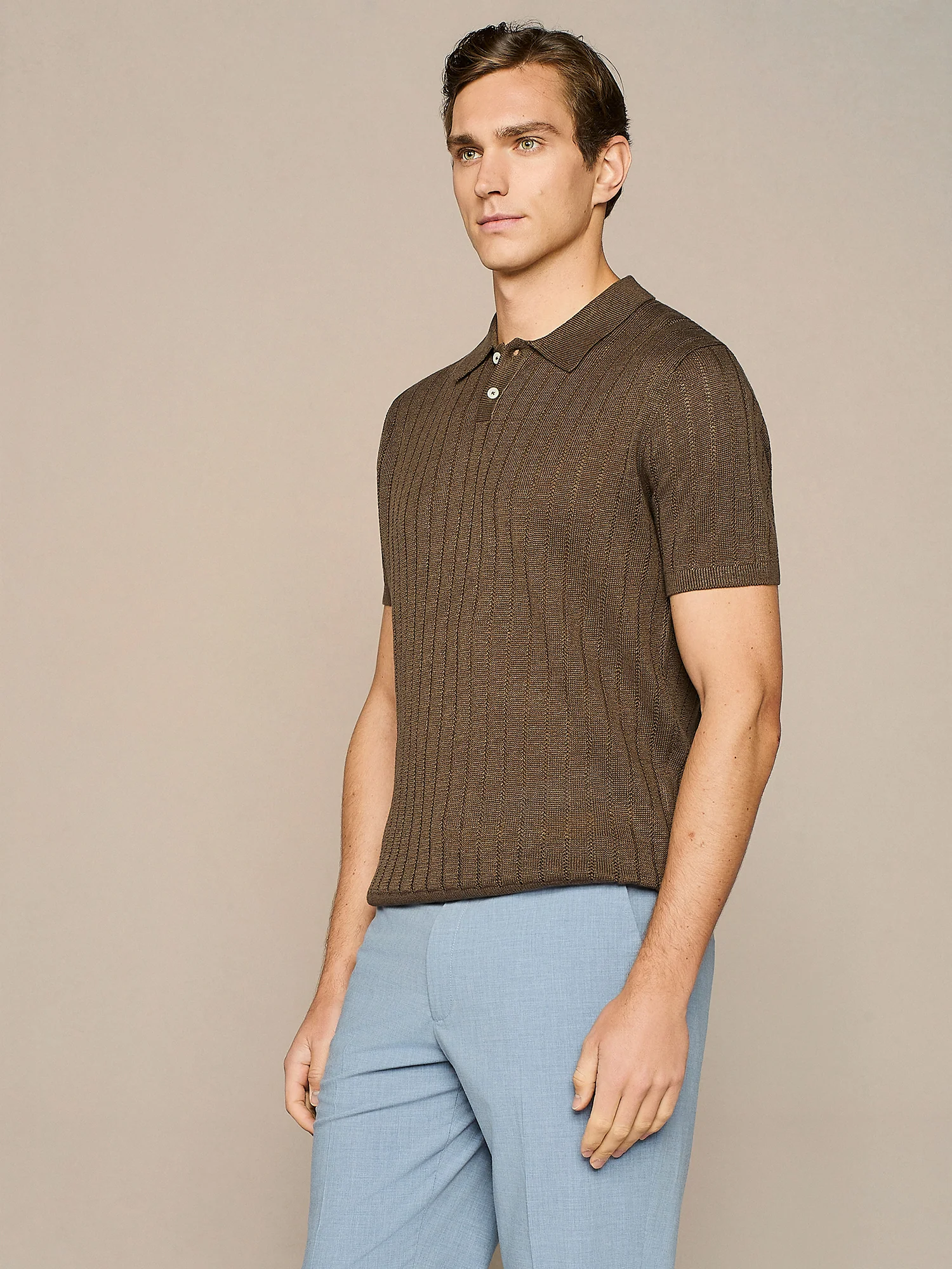Polo in maglia pointelle cacao - Image 2