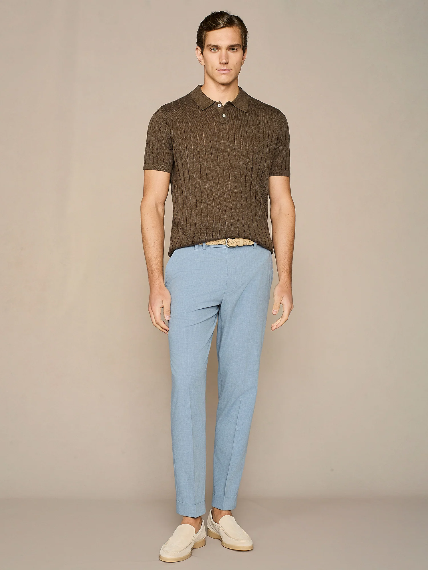 Polo in maglia pointelle cacao - Image 3