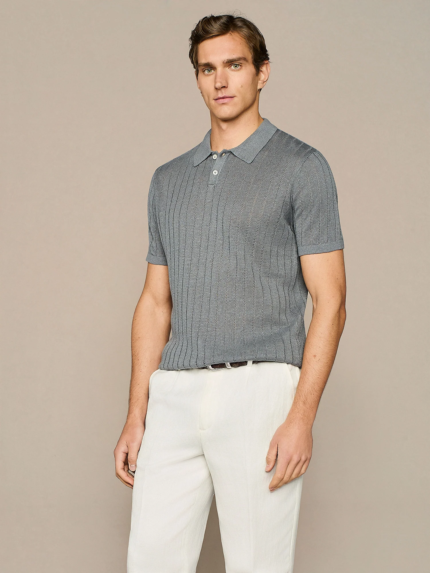 Polo in maglia pointelle ceruleo - Image 2